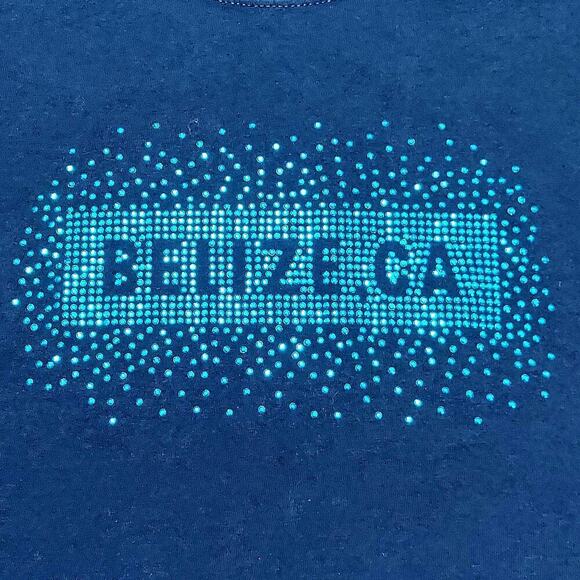 Women's Navy Blue Sequined Graphic Belize, CA Short Sleeve T-Shirt - Picture 1 of 6